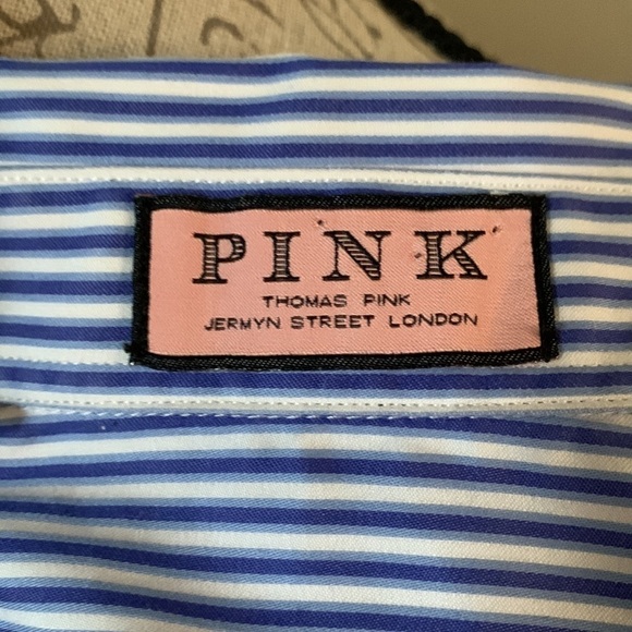 Pink THOMAS PINK JERMYN STREET LONDON 3/4 Sleeve Button Down - Blue/White Stripe - Picture 12 of 15